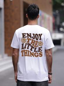 Camiseta casual de cuello redondo y manga corta para hombre, con estampado de lema y letras, adecuada para vacaciones en la playa y uso diario, verano - Blanco - Ver 2