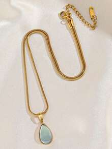 1件复古简约水滴吊坠项链，橄榄绿和蓝色，优雅设计，适合日常佩戴和派对场合 - 金黃色 - 查看 7