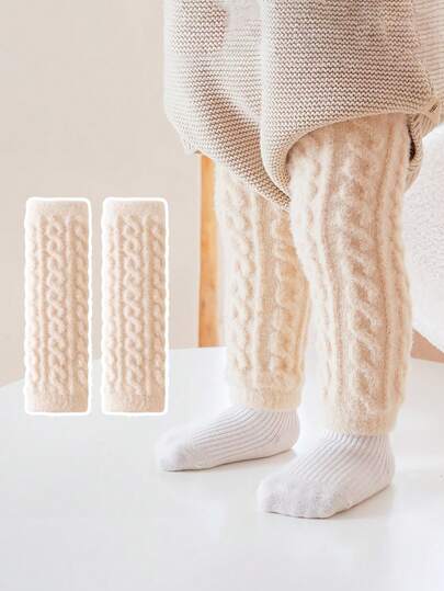 1 Pair Baby Knee High Socks, Non-Constrictive Warm Over-The-Knee Cotton Socks, Winter Warmth Essential, Cute Cartoon Design, Suitable For Daily Use In Winter