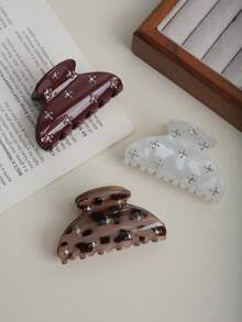 3pcs Elegant Vintage Leopard Print Rhinestone Oval Hair Claw Clips, High-Quality Hair Clips For Thin Hair, Suitable For Daily Commute And Casual Gatherings Winter Hair Accessories Casual Hair Clutch