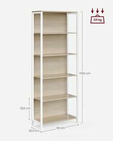 Scaffale a 6 Ripiani con Luce LED Dimmerabile, Libreria con Struttura in Acciaio, 30,3 x 60 x 178,6 cm, per Soggiorno, Camera da Letto, Ufficio, Beige Naturale - Beige - Visualizzare 4