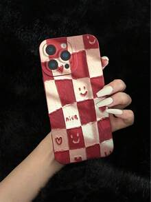 Plaid Painted Anti-Drop Perforated Burgundy Fashionable Minimalist Anti-Drop Phone Case Compatible With IPhone 17/17 Pro Max/16/15 XR/7/8/16 Pro Max/13 Case/ 15 Pro Max/12 Pro Max/13 Pro Max/14 Pro Max 13 14 11 12 P14 Women P11 Soft Shell P12 Anti-Drop XS.XR/78P.78GES2 Phone Case Anti-Drop Phone Protective Cover - Multicolor - View 4