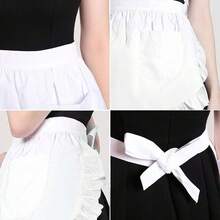 Maid Apron, Elegant Princess Style Half Apron With Ruffles, Pockets, European Style Pure White Waist Apron - Multicolor - View 3