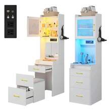 Tocador 3 En 1 Con Estación De Carga Y Luz Sensor Automática Tocador Multifunción Estación Maquillaje Carga USB Espejo Luz Automática Mueble Práctico - Tipo de Enchufe A USA (110-127V) - Ver 1