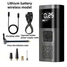 1pc Portable Digital Display Tire Inflator Pump, Wireless Electric Car Air Compressor - Black - View 14