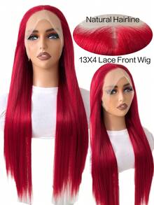 websterwigs 13X4 红色天然直发合成蕾丝前假发，高品质耐热纤维，预拔，无胶 - 紅色 - 查看 5