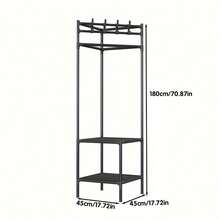 1个2/3层落地式衣帽架，节省空间的挂钩和搁板设计，易于组装，适用于玄关、卧室、衣柜、阳台，黑白简约风格，两种颜色可选，坚固耐用，加固材料，易于移动，可收纳衣物、裤子、毯子、包包、帽子、配饰，落地式服装架，独立式衣架 - 彩色 - 查看 17