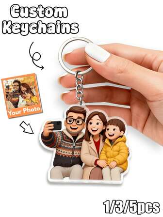 1/3/5pcs Customized PhotoKeychain, Personalized 2D Cartoon Keychain, Turn Your Photo Into A Unique Adorable Keepsake! Custom Couple, Family & Friend Portrait Keychains. Upload Your Photo For A Custom Cartoon Caricature Gift Idea, Gift For Friends, Family, Birthday Gifts, Couple Gifts, Suitable For Home, Office, Car Keys, Etc, Boyfriend Gift, Personalized Accessory, Backpack Pendant.,Festive Calendar