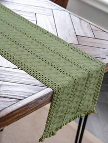 1 chiếc khăn trải bàn tua rua dệt màu xanh lá cây phong cách đồng quê Mỹ cổ điển, khăn trải bàn hình chữ nhật cho bàn cà phê, kệ tivi, tiệc ngày lễ, sinh nhật, trang trí nhà cửa, mọi mùa - màu xanh lá - Xem 5