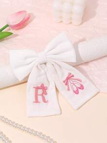 1 Stück Buchstabe A-Z bestickter Haarclip, geeignet für Mädchen, Pastell Stoff Alligator Clip, Buchstaben & Ballettschuh Haarclip, süßer Mädchen Doppel-Pferdeschwanz Haarclip, weiß & rosa bestickter Haarspange, Teenager Haaraccessoire - Weiss - Übersicht 21