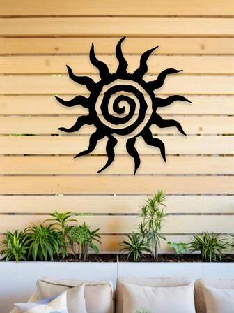 Bohemian Sun Burst Metal Wall Art,1pc Transverse Orientation Sunburst Wall Hanging Decor,Outdoor Indoor Beach Sign Poolside Artwork,Power-Free Metal Wall Pediments,Featherless