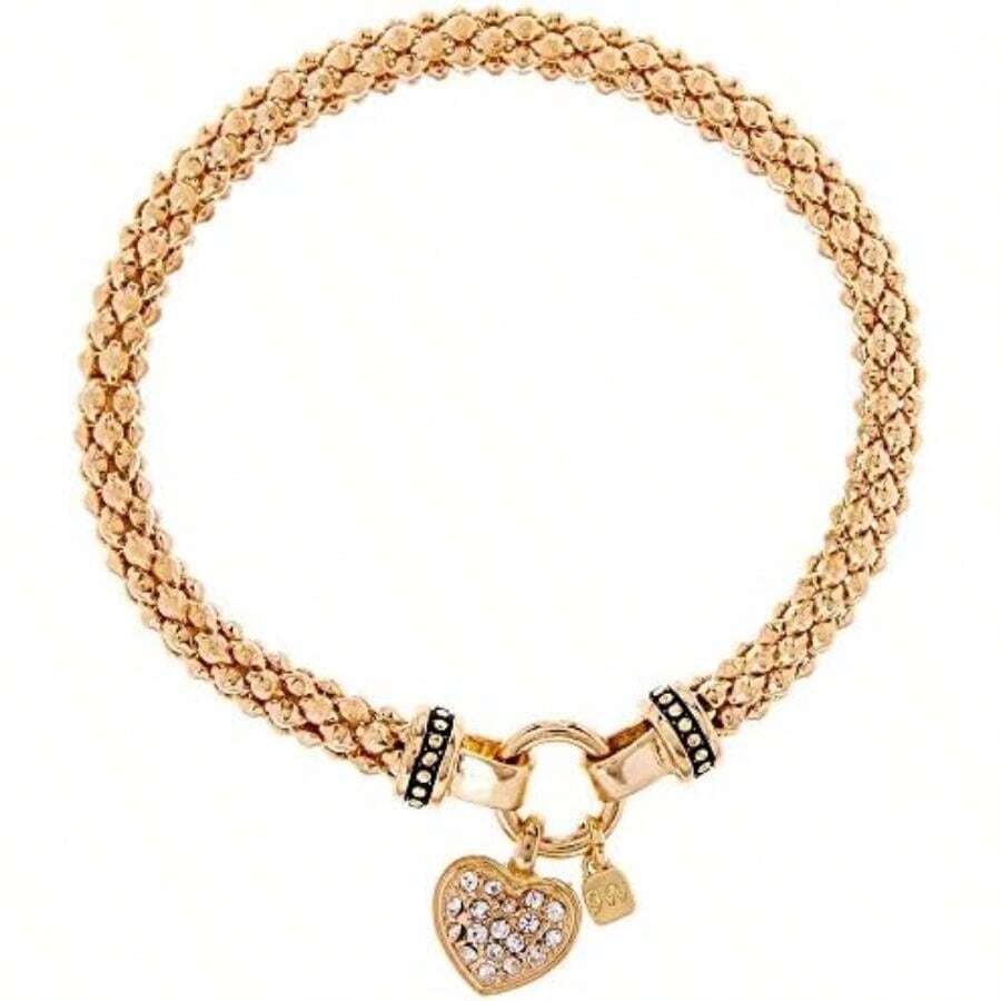 Nine West - Pulsera elástica para mujer con diseño de corazón pavé(Tono dorado) - Multicolor - Ver 1