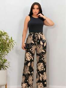 Wide-Leg Pants In DUNA Fabric With Lining, Pockets, And Elasticated Waist. - Black Flaked - View 1
