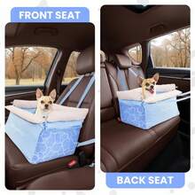 Dog Car Seat For Small Dogs, Calm Blue Pet Car Bed Under 25 Lbs, Soft Booster Fully Detachable And Washable Cat Carseats With Storage Pockets And Clip-On Leash Portable Travel Carrier - 一種顏色 - 查看 3