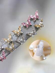 30pcs Random Color Crystal Butterfly Nail Art Rhinestones, Super Shiny Holographic 3D Metal Nail Jewelry Decorations - Multicolor - View 3