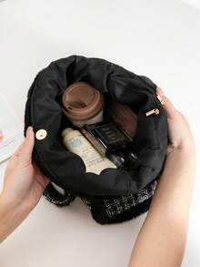 女士毛绒手提包单肩包，秋冬新款时尚优雅可爱托特包，千鸟格拼接仿毛皮，大容量单肩包，可调节肩带，女士休闲外出和日常使用的完美礼物