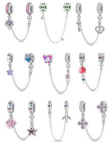 Diverse Design Chain Charm Set Silver Plated Owls, Airplanes, Roses, Heart Motifs Charm DIY Jewelry - Silver - View 1