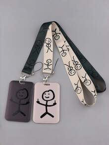 火柴人手机挂绳卡套，可用作公交卡、工作证、学生证、工厂卡、钥匙卡、门禁卡套，小众时尚，适合作为学生或专业人士的礼物 - 彩色 - 查看 1