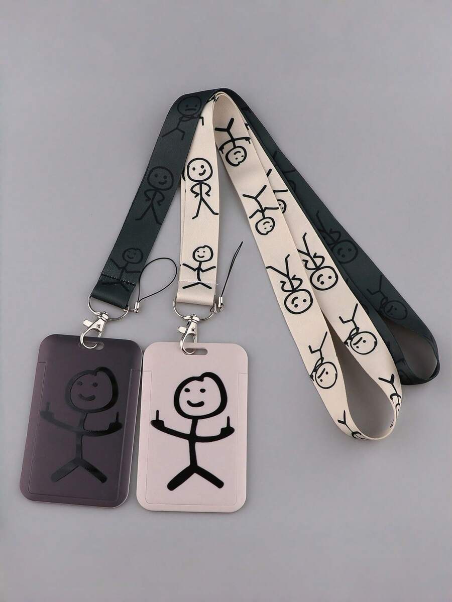 火柴人手机挂绳卡套，可用作公交卡、工作证、学生证、工厂卡、钥匙卡、门禁卡套，小众时尚，适合作为学生或专业人士的礼物 - 彩色 - 查看 1