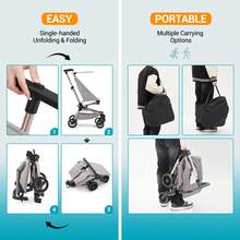 Carriola de viaje ligero para bebé, diseño compacto y amigable con el avión, plegable con una sola mano, marco de fibra de carbono de 8 libras, tela transpirable, compatible con equipaje superior - Gris Claro - Ver 7