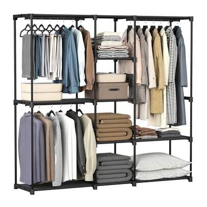  SONGMICS Portable Closet, Freestanding Closet Organizer, Clothes Rack, 16.9 X 71.7 X 71.7 Inches, Black