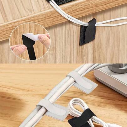 10pcs Black/White Reusable Self-Adhesive Cable Organizer Ties, Durable Sticky Fasteners, Suitable For Car Dashboard, Office Desk, Studio, Home - For Chargers, Power Cords, Data Cables Organization - Space-Saving Practical Tool