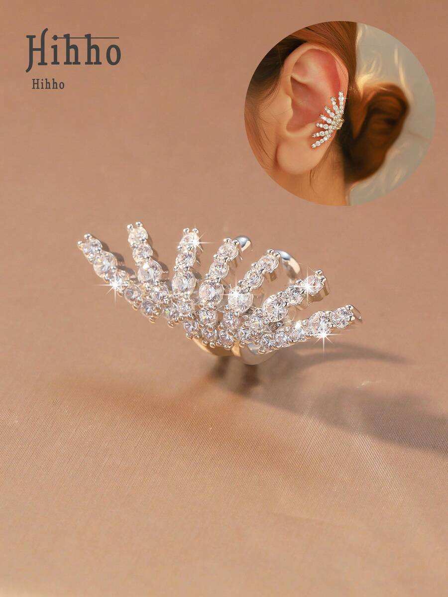 Hihho 1pc Clip-On C-Shaped Earrings - For Women Without Pierced Ears, Pair With Hoop Earrings, Cartilage Earrings, Everyday Wear, Holiday Party Gift, Christmas Jewelry - Wing - View 1