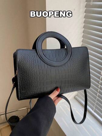 Lekka, biznesowa, swobodna, metaliczna torba z wytłoczonym wzorem krokodyla na górze, kwadratowa, dla nastolatek, kobiet, studentek, nowicjuszek i pracowników umysłowych, idealna do biura, na uczelnię, do pracy, biznesu, dojazdów do pracy, na zewnątrz, w podróż, na wyjścia, do stylu funky, punk i na ulicę