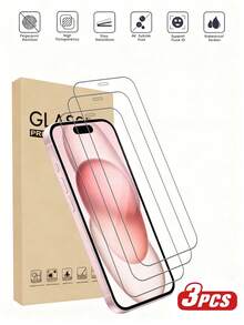 3pcs/Pack Tempered Glass Screen Protector, High Definition Transparent, Waterproof, Anti-Scratch, Compatible With Iphone7/8/X/XS/11/12/13/14/15 Pro Max/16 Pro Max/16 Plus/17/17 Pro/17 Pro Max/17 Air