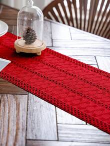 1 pieza Tapete de mesa estilo vintage americano country de color rojo sólido tejido con flecos, mantel rectangular para mesa de café, mueble de TV, fiesta festiva, cumpleaños, decoración del hogar, para todo el año - Rojo - Ver 3