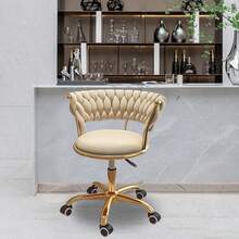 1 Silla de Belleza Giratoria Elegante de Terciopelo Dorado con Altura Ajustable y Ruedas Giratorias de 360° - Estructura de Metal Resistente, Cojín de Asiento de Alta Resiliencia y Respaldo Tejido, Spa, Uso Doméstico - Fácil Montaje, Diseño Duradero y Elegante - Albaricoque - Ver 6