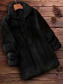 European-Style Women's Fashionable And Warm Coat, Suitable For Office Wear, Winter , Elegant Coat, Fitted Cut, Comfortable Lining, Warm Fabric, Fashionable Top, Women's Outerwear, Professional Women, Holiday Gift For Curvaceous Women - Black - View 7