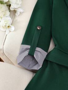 Women's Elegant Solid Color Peaked Lapel Fake Pockets Commuter Daily Work Wear Suit Jacket Top - Green - View 9