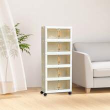 Organizador Plegable de 5 Niveles, Caja de Almacenamiento de Plástico, Armario Portátil, Cajón de Almacenamiento Apilable con Ruedas, Ideal para Dormitorio, Salón, Oficina, Cocina, Ahorra Espacio, Almacenamiento Práctico - Estante de Almacenamiento Práctico, Almacenamiento Bajo Cama, Caja de Almacenamiento con Ruedas, Organizador de Cocina y Almacenamiento, Caja de Almacenamiento de Plástico con Ruedas para Chef, Estante Plegable con Ruedas, Jaula de Almacenamiento Grande - Blanco - Ver 1