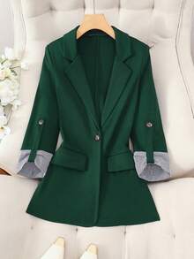 Women's Elegant Solid Color Peaked Lapel Fake Pockets Commuter Daily Work Wear Suit Jacket Top - Green - View 7