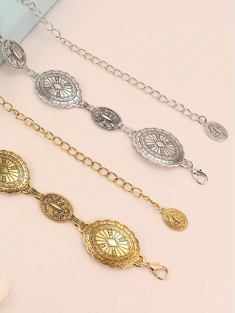 1pc Women's Bohemian & Western Style Carved Floral & Geometric Pattern Vintage Adjustable Waist Chain, Casual & Fashionable, Suitable For Daily Wear With Pants And Skirts - Butterfly - View 1