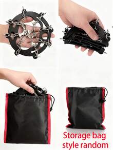 1 Pair Professional Stainless Steel Crampons, Outdoor Non-Slip Ice & Snow Shoe Cover With Chain Spikes, Mountaineering & Ice-Climbing Anti-Slip Traction Device