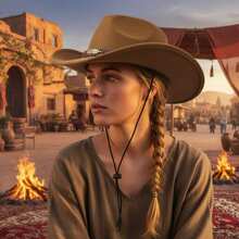 Felt Cowgirl Hat Stylish Decorative Belt Western Hat Wide Brim Jazz Cap For Daily Life  Party