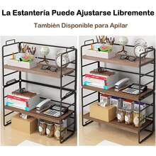 simfort Organizador de Escritorio 3 Niveles, Organizador Estantes de Escritorio Estante de Libros Organizador de Oficin Estantería para Cocina Oficina Baño Dormitorio Sala de Lectura - Marrón - Ver 5