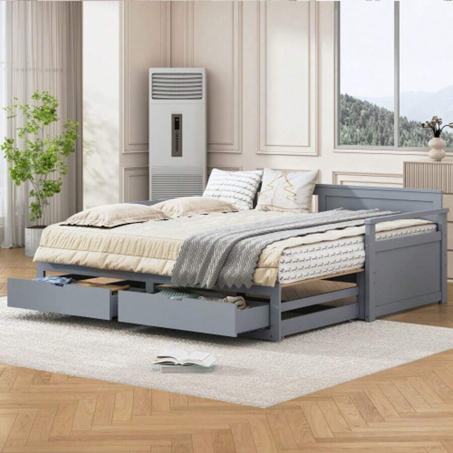 Bed Frames - Gray + Solid Wood - View 1