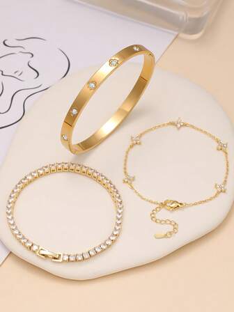 Kadınların Günlük Giyimine Uygun Yeni Basit Retro Bilezik ve Bilezik Seti, Yonca Takı Hediyesi, Aralarından Seçim Yapabileceğiniz Birden Fazla Yonca Stili