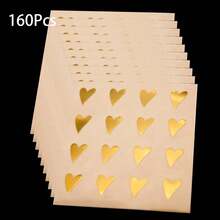 160pcs Transparent Gold Heart Shaped Label Stickers, Gift Wrapping Labels, Decorative Tags, Adhesive Sealing Stickers For Crafts, Holidays, Weddings, Parties, Gift Boxes, Commercial Product Packaging, Gift Bags - Multicolor - View 9