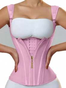 女士束腰塑身背心，带拉链，尼龙材质，配有可调节肩带 - 黑色 - 查看 20