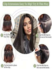 16-28 英寸夹式接发长直波浪 V 形接发一体式黑棕色接发带 4 个夹子适合女士 - 黑色 - 查看 11