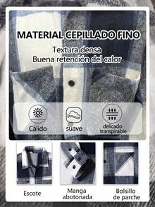 Chaqueta Camisa De Pana Hombre,Camisa Cuadros Hombre de Manga larga Solapa Casual y Versátil , con bolsillo utilitario, para otoño e invierno - Azul oscuro - Ver 7