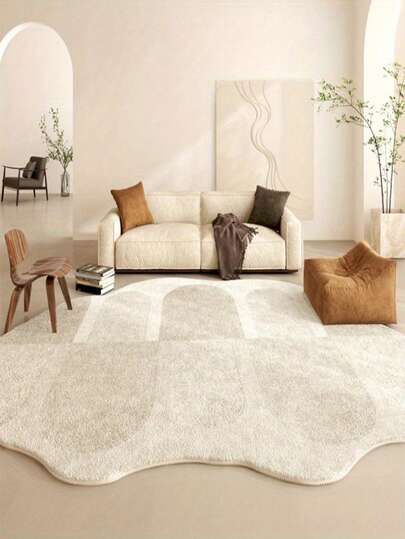 1pc Modern Cream Style Asymmetrical Shaped Plush Soft Carpet, Large Area Rug For Living Room, Bedroom, Hallway, Entryway
