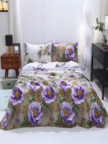 1pc 3D Trellis Floral Bedding Set, Soft & Wrinkle-Resistant, Suitable For Twin, Full, Queen, King Size Beds In Rental Homes, Hotels, Bedrooms, Dorms, Great Gift Idea - Purple Rhyme (Single) - View 9