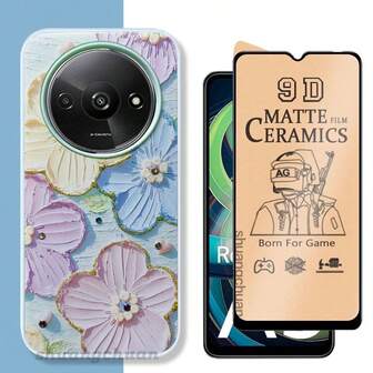 2-In-1 Redmi A3 Screen Protector & Redmi A3 Glue Crafted IMD Phone Case, Starry Sky Phone Protective Cover, Matte Ceramic Film, Privacy Screen Protector