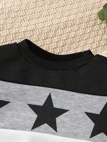 2pcs/Set Boys' Casual Color Block Round Neck Long Sleeve Star Print Sweatshirt And Pants Set, Spring/Autumn - Multicolor - View 4