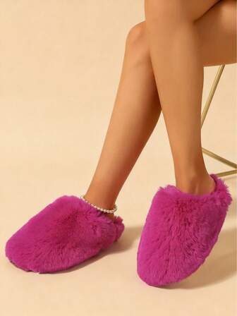 2025 Autumn/Winter New Fashion Fluffy Slippers For Men & Women, Warm Plush Toe Cover House Slippers